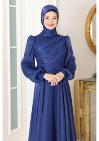 Resim Raika Moda Omuz Detaylı Bahar Tesettür Büyük Abiye Lacivert 