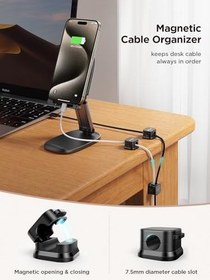 Resim JOYROOM 6'lı Paket Manyetik Kablo Klipsi [Kablo Pürüzsüz Ayarlanabilir] Kordon Tutucu, Masa Altı Kablo Yönetimi, Yapışkanlı Tel Tutucu Koruyucu Düzenleyici, Ev Ofis Masası Telefon Araba Duvarı 