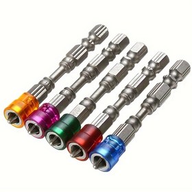 Resim 5'li Manyetik Phillips Matkap Ucu Seti, 65mm S2 Çelik ve 1/4" Altıgen Sap Güçlü Tornavidalar için - Endüstriyel Kalite Aletler 