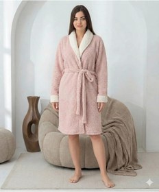 Resim BOYRAZ Pembe Kuşaklı Uzun Kol Wellsolft Kumaş Kadın Sabahlık 