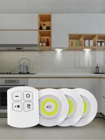 Resim Hero 3 Lü Kablosuz Led Spot Işık Seti Uzaktan Kumandalı, Yapışkan Bantlı, Pilli, 3w Cob Led, 150 Lümen, 2 Parlaklık Seviyesi, Zamanlayıcılı Dolap Tezgah Banyo Aydınlatmas 