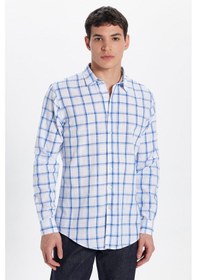 Resim Tudors Erkek Slim Fit Dar Kesim %100 Pamuk Keten Doku Kareli Gömlek-33083 Karışık 