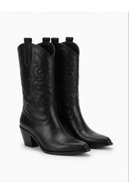 Resim LOVE SHINE Lorvessa Nakışlı Kovboy Kadın Bot Bağcıklı Suni Süet Büyük Numara Western Şehir Stil 