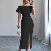 Resim Kadınlar İçin Şık Yan Yırtmaçlı Maxi Elbise - Resmi ve Günlük Parti Düğün Kıyafeti, Makinede Yıkanabilir Bodycon Kesim - Tüm Mevsimler İçin Şık Abiye Elbise, Yapılı Omuz Tasarımı 