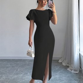 Resim Kadınlar İçin Şık Yan Yırtmaçlı Maxi Elbise - Resmi ve Günlük Parti Düğün Kıyafeti, Makinede Yıkanabilir Bodycon Kesim - Tüm Mevsimler İçin Şık Abiye Elbise, Yapılı Omuz Tasarımı 
