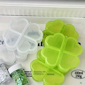 Resim 1 adet Yeşil Dört Yapraklı Yonca Şeklinde Masa Düzenleyici - Stickerlar, Kırtasiye & El İşleri için Kompakt 4 Bölmeli Plastik Saklama Kutusu, Menteşeli Kapaklı Taşınabilir Tasarım 