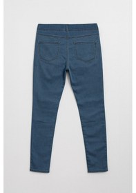 Resim Kadın Yüksek Bel Beli Lastikli Mavi Tayt Jean Pantolon Mavi 
