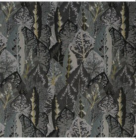 Resim Siyah Gri Yaprak Desen Dokuma Dijital Baskılı Petek Kumaş 