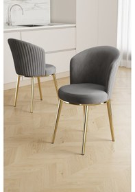 Resim Canisa Risa Serisi 6 Adet Gri Mutfak Sandalyesi Gold Kaplama Metal Ayak 1. Sınıf Babyface Kumaş Gri Sandalye Gold Ayak 
