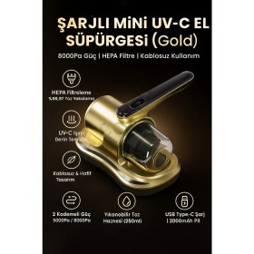 Resim Kılıforyum El Süpürgesi Şarjlı Mini UV-C Işınlı – HEPA Filtreli, Kablosuz, 8000Pa Güç Yeni Nesil 