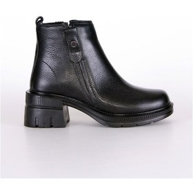 Resim Kadın Kalın Topuklu Bot Hakiki Deri Kauçuk Kaymaz Taban Siyah 