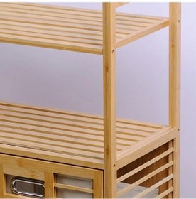 Resim Kirli 2 Kat Organizer Raflı - 2 Bölmeli Önden Çek Aç Kalın Ahşap Bambu Kirli Çamaşır Sepeti 80x33x87cm 5399 Çok Renkli 