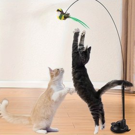Resim Etkileşimli Kedi Oyun Seti, Karikatür Kuş, Çanlı Elde Taşınabilir Çubuk, Güçlü Emici, ve Rastgele Renkli El Yapımı Kuş - Polyester Karışımı, Orta Irk Önerisi, Pil Gerektirmez - Kediler için Avcılık ve Egzersiz için İdeal - Güçlü Emici, ve Rastgele Renkli El Yapımı Kuş 