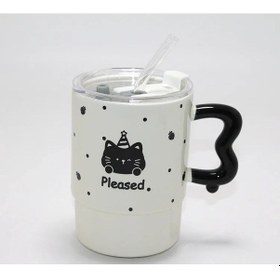 Resim Uslucan Alışveriş Sevimli Ayı Figürlü Pipetli Kapaklı Porselen Kupa Bardak Diğer 