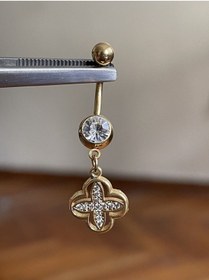 Resim Cerrahi Çelik Piercing Yonca Piercing Yonca Göbek Piercingi Gold 