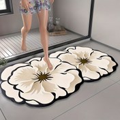 Resim Kamelya Desenli Diatomit Banyo Paspası - Kaymaz Süper Emici Hızlı Kuruyan Duş Matı, Yumuşak Polyester Üst ve Siyah Çiçek Tasarımı ile Banyo Güvenliği & Dekorasyonu için Kauçuk Tabanlı 