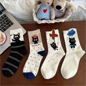 Resim 4 Çift Karikatür Kedi Orta Boy Çorap, %97 Polyester %3 Spandex, Örgü Kumaş, Hayvan Deseni, 280g/m², Elde Yıkama/Kuru Temizleme - Karışık Renkler 