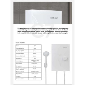 Resim Cemsan C7 Elektrikli Şofben + 8mt Kablo Dahil Takım Montaja Hazır Set 