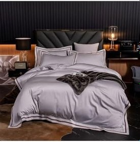 Resim Çift Kişilik Pamuk Saten Lila Renk Ve Kahve Saten Şeritli Nevresim Takımı Lila 200 X 220 