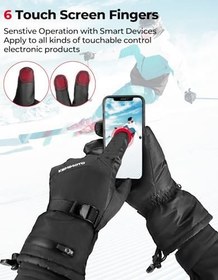 Resim KEMIMOTO Kayak eldiveni, erkek, kadın, su geçirmez, 3 dokunmatik ekran, ayarlanabilir tokalı, kayak, yürüyüş, bisiklet sürme, köpek gezdirme, avcılık için spor eldiveni 