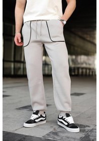 Resim Boyalı Gri Şerit Detaylı Jogger Eşofman Altı E6581 Boyalı Gri 