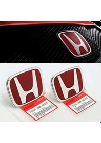 Resim Autogp Honda Civic Uyumlu Panjur Ve Bagaj Logosu Arması Kırmızı Takım 2li Set 2002 / 2006 