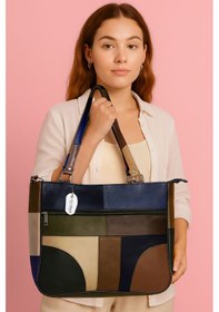 Resim Westbag Hakiki Deri Kol Omuz Askılı Çapraz Postacı Çok Gözlü Çanta Koyu Çok Renkli 