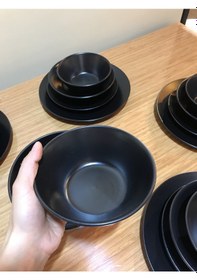 Resim Keramika Mat Siyah 32 Parça 6 Kişilik Yemek Kahvaltı Takımı 
