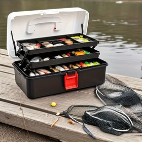 Resim 3 Katlı Büyük Kapasiteli Balıkçılık Malzemeleri Kutusu, Bilimsel Tasarım Bölmeli, Taşınabilir Dayanıklı Çok Fonksiyonlu Balıkçılık Ekipmanları Düzenleyici, Balıkçılar ve Babalar Günü İçin Mükemmel Hediye 