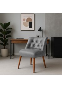 Resim Azra Mobilya Modern Kapitoneli Deri Berjer Sandalye Ahşap Ayaklı, Demonte Gönderim, Renk Seçenekli Gri 