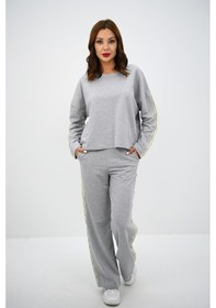 Resim Kadın Rahat Kalıp Uzun Kollu Şeritli Bol Paça Eşofman Takımı 4120-25 001 