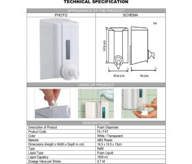 Resim Şeker Portakalım Vialli F4 Hazneli Köpük Sabun Dispenseri Aparatı 1000 ml Beyaz 
