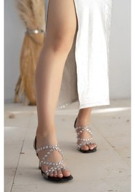 Resim Feles Çapraz Şeffaf Taş Detaylı Topuklu Kadın Abiye Ayakkabı Siyah 