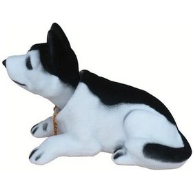 Resim Honeybeeshop Sevimli Siyah Beyaz Husky Köpek Figürü - Rezinden Araba Ve Ev Dekorasyon Aksesuarı 