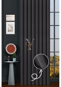 Resim İpek Kadife Fon Perde V-11 Koyu Gri Koyu Gri 