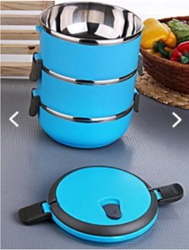 Resim abnturk Mavi 3 Katlı Sızdırmaz Yemek Termosu Sefer Tası 