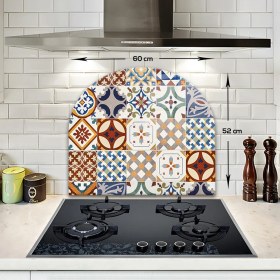 Resim Decorita Cam Ocak Arkası Koruyucu | Oval Şekilli | Çini Desen | 52CM x 60CM 