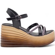 Resim Lameira Desenli Dolgu Topuk Taşlı Sandalet - Siyah - 36 Siyah 