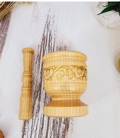 Resim El Yapımı Ahşap Ağaç Havan Sarımsak Döveceği Yaldızlı Lüx 10luk 