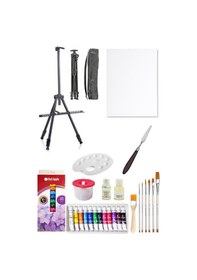 Resim 3 Ayaklı Metal Şövale Red Apple Tüp Yağlı Boya Seti 12li Spatül 