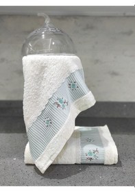 Resim %100 Pamuk & Nakışlı Havlu Takımı - 2'li Dantelli Havlu Seti - 40x60 Cm Mint Yeşili Mint 