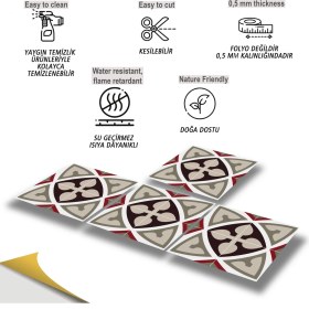 Resim Tink Kendinden Yapışkanlı Seramik ve Yer Döşemesi Modern Rumi Desenli Pvc Karo 30X30 cm (4 Adet) 0,36M² 