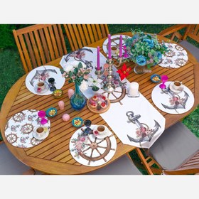 Resim Çapa & Dümen Tasarımlı Denizci Temalı 6+1 Supla Runner Seti 