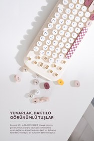 Resim Everest KM-6284 WHISKER Renkli Tuşlu Bej Kablosuz Q Klavye + Mouse Set 
