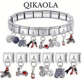 Resim 1 Adet Paslanmaz Çelik DIY Takı Aksesuar - 9mm Modaya Uygun Italyan Tarzlı Mobil Kolye, Bileklik Yüzüğe ve Halhal Formunda Kullanılabilir Blue Starflower Ve Red High Heels Tasarımıyla, İdeal Tatil Hediyesi Günlük Şık Giysilerin Tamamlayıcısı, Benzer Olmayen Charmslar Üretimi Için, Zincirlere Özel Stil Pendant Parlak Cila Kaliteli Charm Boncuk El Sanatları Tutkunlari 