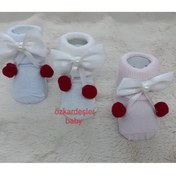 Resim ÖZKARDEŞLER BABY Bebek Kıvrık Çorap Fiyonklu Kirazlı 3lü Set 