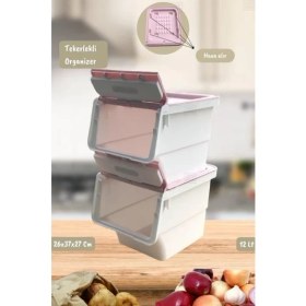 Resim 2’li Tekerlekli Patateslik Soğanlık Erzak Kutusu Organizer Sebzelik Beyaz-Pembe 24 Lt 