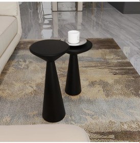 Resim Ahşap 2 Li Set Fitilli Mantar Yan Sehpa Modern Fiskos / Çiçeklik / Zigon Sehpa Siyah 