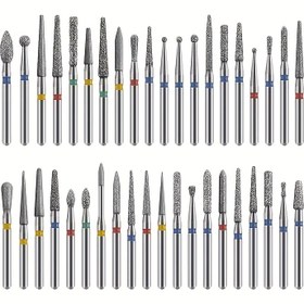 Resim 50 adet Elmas Taşlama Başlıkları FG Yüksek Hızlı Tırnak Cilası Fırçaları - Dayanıklı Metal Saplar Renk Kodlu Kırıntı Boyutları (60-800) ile Hassas Detaylandırma, Profesyonel Manikürler ve Salon Kullanımı, Tırnak Fırçaları, Salon Araçları, Şık Fırça Tasarımı, Sağlam Yapı 