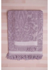 Resim 2 Parça Jakarlı Banyo Havlu Takımı %100 Pamuklu 90x150 Cm Arden Mor Çok Renkli 